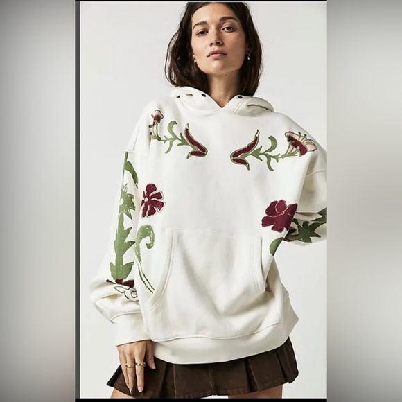 Free People we the free Nouveau cream Floral roses print hoodie size XS new - Picture 2 of 3
